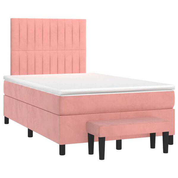 vidaXL Cama boxspring com colch&atilde;o 120x200 cm veludo rosa