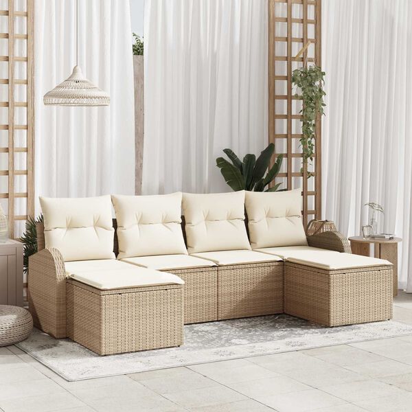 vidaXL Conjunto de Sof&aacute; de Jardim 6 pcs Bege Rattan de Polipropileno