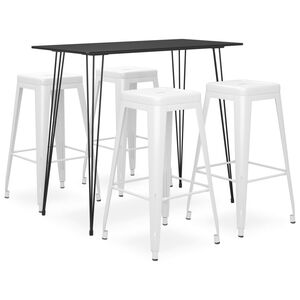 vidaXL 5 pcs conjunto de bar preto e branco