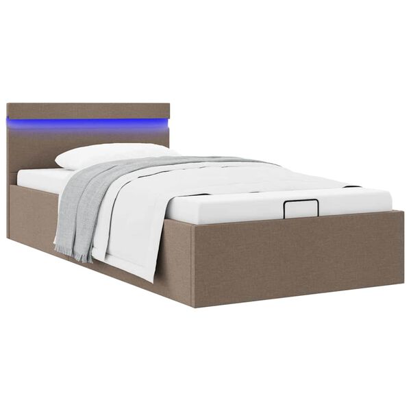 vidaXL Cama hidr&aacute;uli. arruma&ccedil;&atilde;o LED 100x200cm tecido cinza-acastanhado