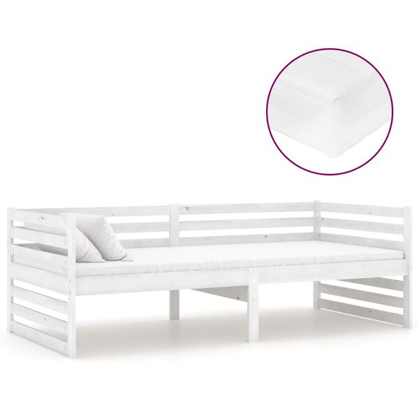 vidaXL Sof&aacute;-cama com colch&atilde;o 90x200 cm pinho maci&ccedil;o branco