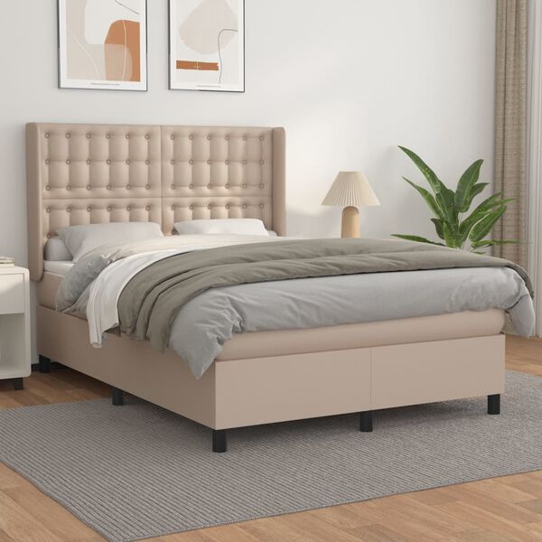 vidaXL Cama com molas/colch&atilde;o 140x200 cm couro artificial cappuccino