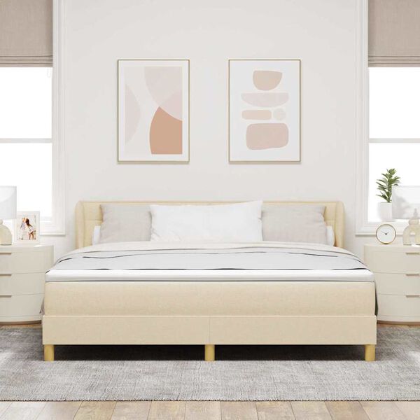 vidaXL Cama Box com colch&atilde;o com cabeceira Creme 180 x 200 cm tecido