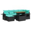 vidaXL 7 pcs conjunto de sof&aacute;s p/ jardim c/ almofad&otilde;es vime PE preto