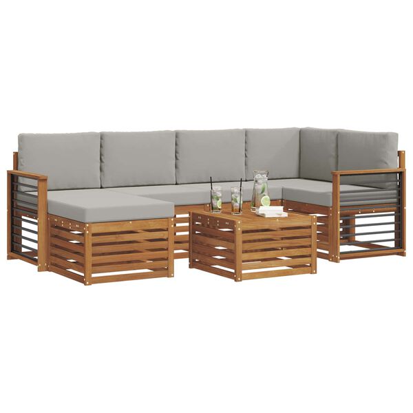 vidaXL Conjunto de Sof&aacute; Sectional 7 pcs Cinza Natural e Claro
