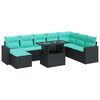 vidaXL 9 pcs conjunto sof&aacute;s p/ jardim almofad&otilde;es vime PE/ac&aacute;cia preto