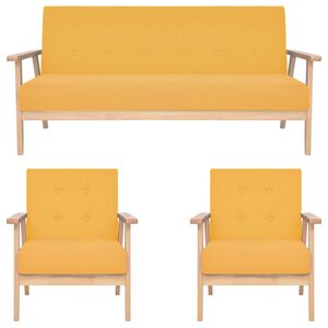 vidaXL 3 pcs conjunto de sof&aacute;s tecido amarelo