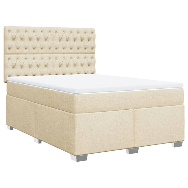 vidaXL Cama com molas/colch&atilde;o 140x190 cm tecido cor creme