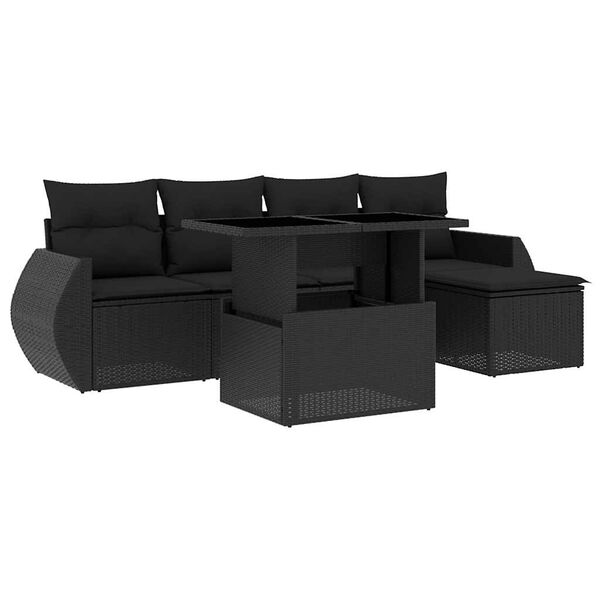 vidaXL 6 pcs conjunto sof&aacute;s de jardim c/ almofad&otilde;es vime PE preto