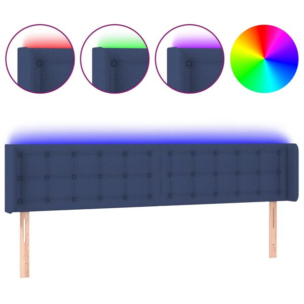 vidaXL Cabeceira de cama c/ luzes LED tecido 163x16x78/88 cm azul