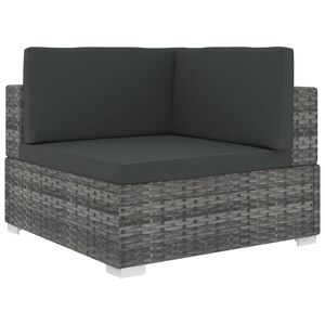 vidaXL Cadeira de canto seccional c/ almofad&otilde;es 1 pc vime PE cinzento