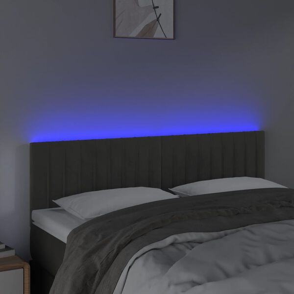 vidaXL Cabeceira de cama c/luzes LED veludo 144x5x78/88cm cinza-escuro