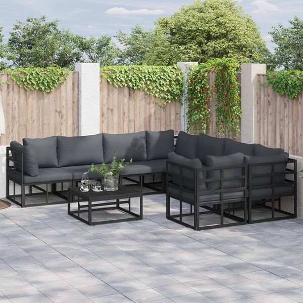 vidaXL Conjunto de Sof&aacute; de Jardim com almofada 9 pcs Preto A&ccedil;o