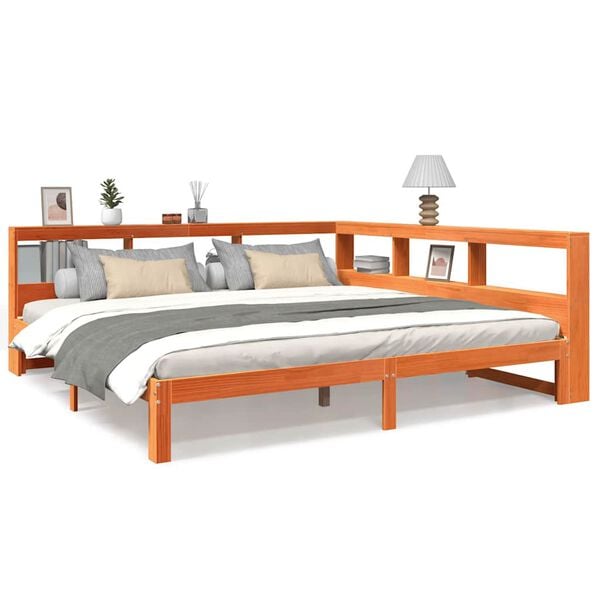 vidaXL Cama com estante sem colch&atilde;o 180x200 cm pinho maci&ccedil;o