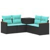 vidaXL Conjunto de Sof&aacute;s 5 unid. Preto e Azul Rattan Poli&eacute;ster e A&ccedil;o