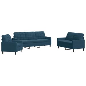 vidaXL 3 pcs conjunto de sof&aacute;s com almofad&otilde;es veludo azul