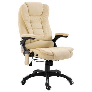 vidaXL Cadeira de escrit&oacute;rio c/ fun&ccedil;&atilde;o massagem couro artificial creme