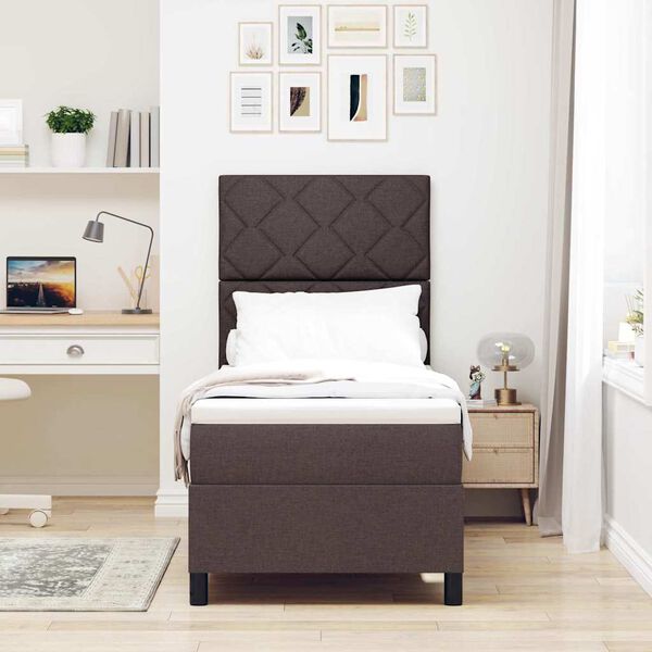 vidaXL Cama Box com colch&atilde;o com led Castanho escuro 80 x 200 cm tecido