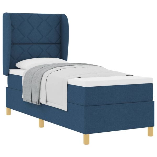 vidaXL Cama Box Springs com Colch&atilde;o Cinza Escuro 90x190 cm Azul tecido