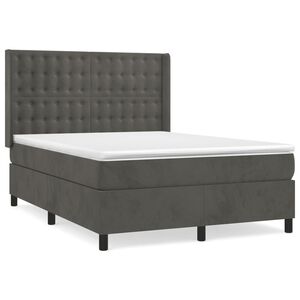 vidaXL Cama com molas/colch&atilde;o 140x190 cm veludo cinzento-escuro
