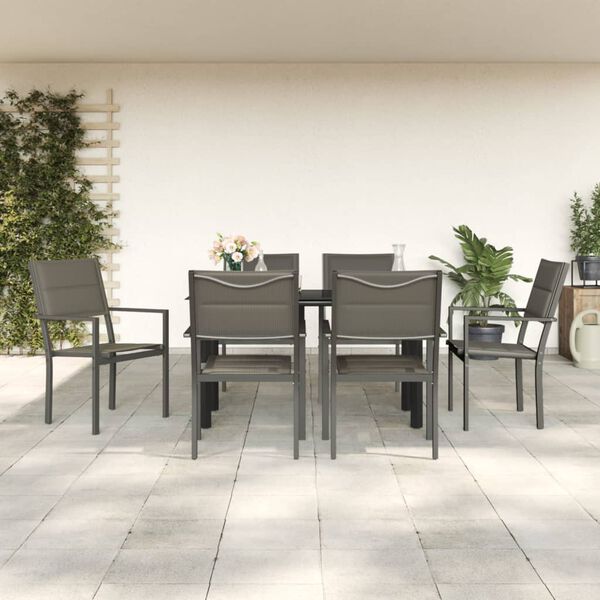 vidaXL 7 pcs conjunto de jantar para jardim a&ccedil;o e textilene preto