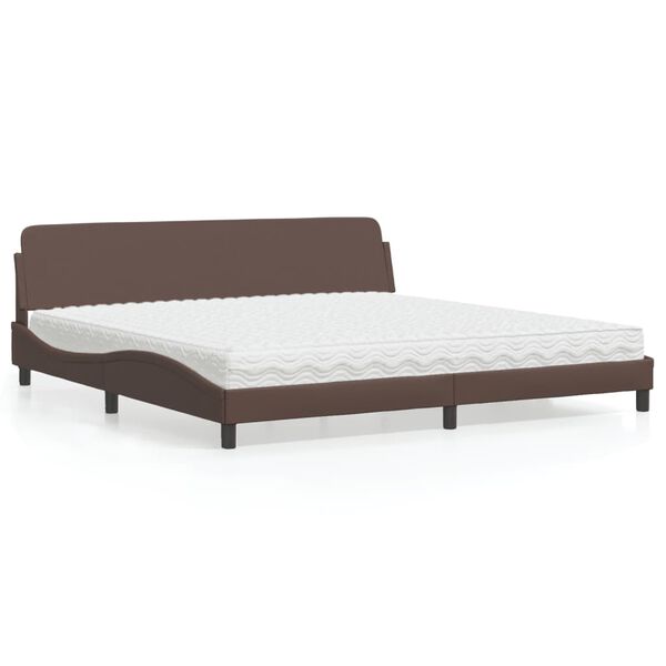 vidaXL Cama com colch&atilde;o Dover 200x200 cm couro artificial castanho