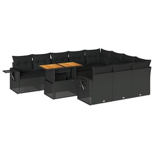 vidaXL 11 pcs conjunto sof&aacute;s de jardim c/ almofad&otilde;es vime PE preto