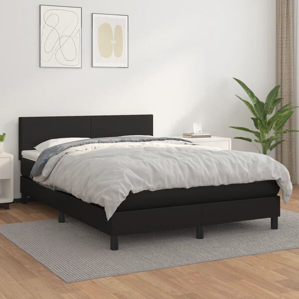 vidaXL Cama com molas/colch&atilde;o 140x190 cm couro artificial preto