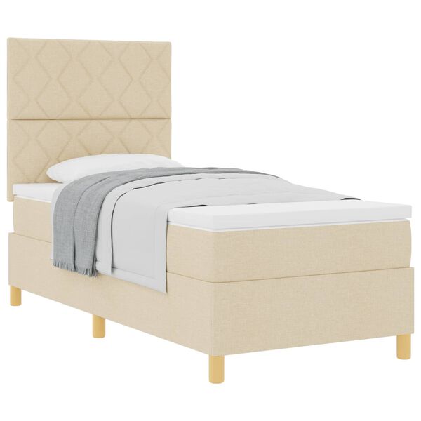 vidaXL Cama Box com colch&atilde;o com cabeceira Creme 100 x 200 cm tecido