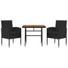 vidaXL 3 pcs Conjunto de jantar p/ exterior vime PE preto