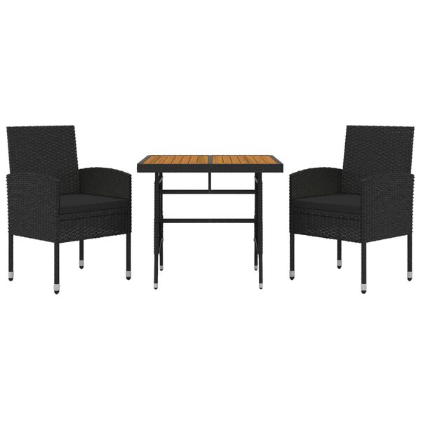 vidaXL 3 pcs Conjunto de jantar p/ exterior vime PE preto