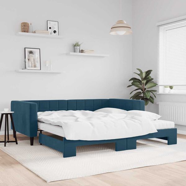 vidaXL Sof&aacute;-cama com gavet&atilde;o e colch&otilde;es 100x200 cm veludo azul