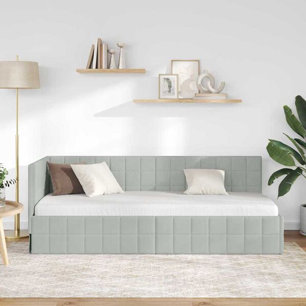 vidaXL Estrutura de Cama de Canto Cinzento-claro 80 cm x 200 cm Veludo