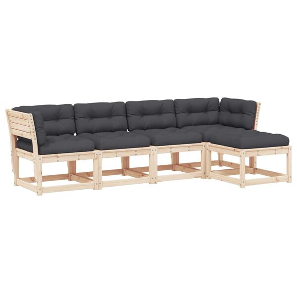 vidaXL 5 pcs conjunto de sof&aacute;s de jardim com almofad&otilde;es pinho maci&ccedil;o