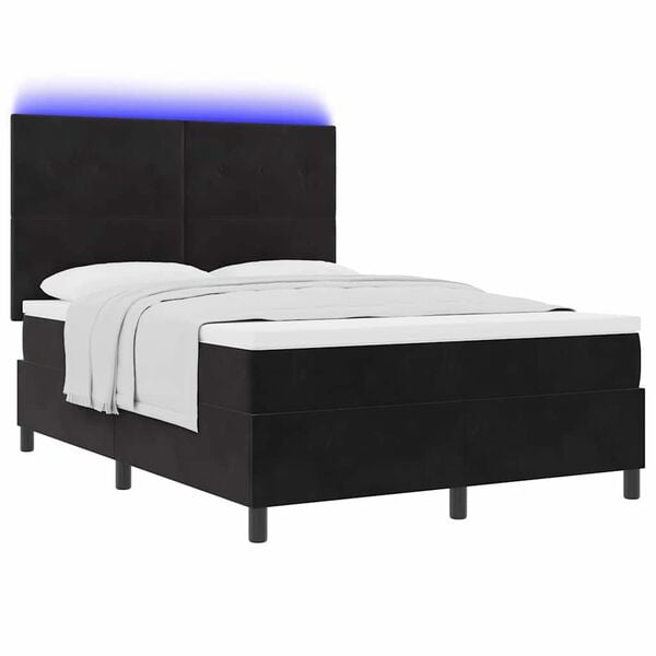vidaXL Cama Box Spring LED com colch&atilde;o Preto 160 x 200 cm tecido