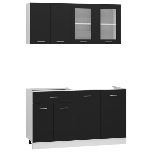 vidaXL 4 pcs conjunto arm&aacute;rios de cozinha derivados de madeira Lyon preto