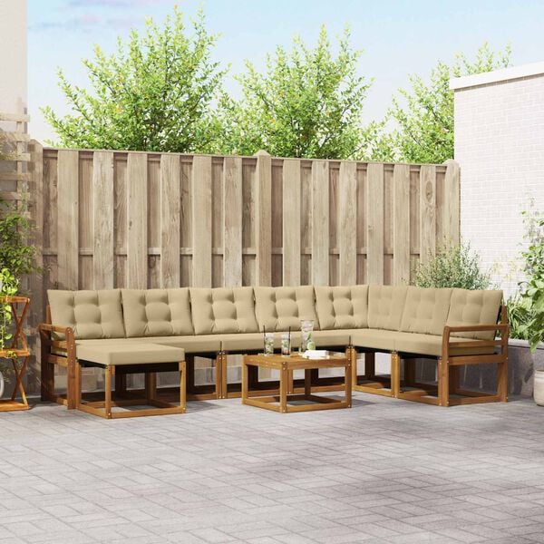 vidaXL Conjunto de Sof&aacute;s para Exterior 9 pcs Natural e Bege