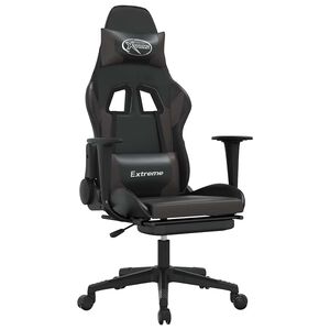 vidaXL Cadeira gaming massagens c/ apoio p&eacute;s couro artif. preto/cinza