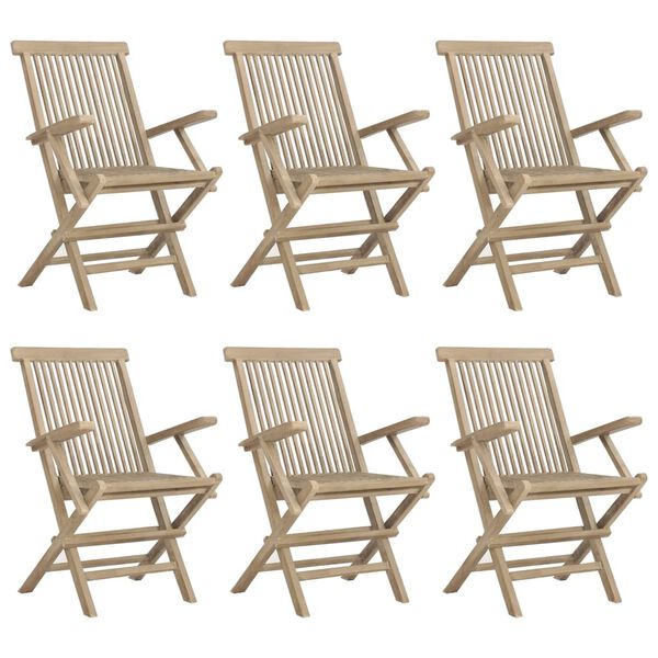 vidaXL Cadeiras de jardim dobráveis 6 pcs 56x61x89cm teca maciça cinza