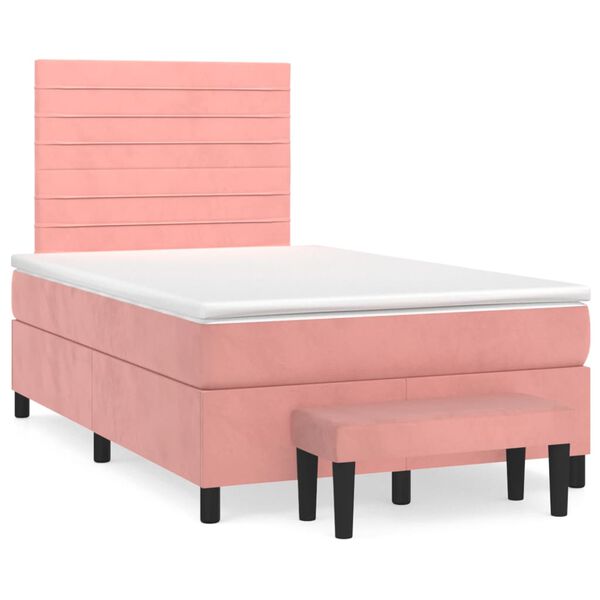 vidaXL Cama boxspring com colch&atilde;o 120x190 cm veludo rosa