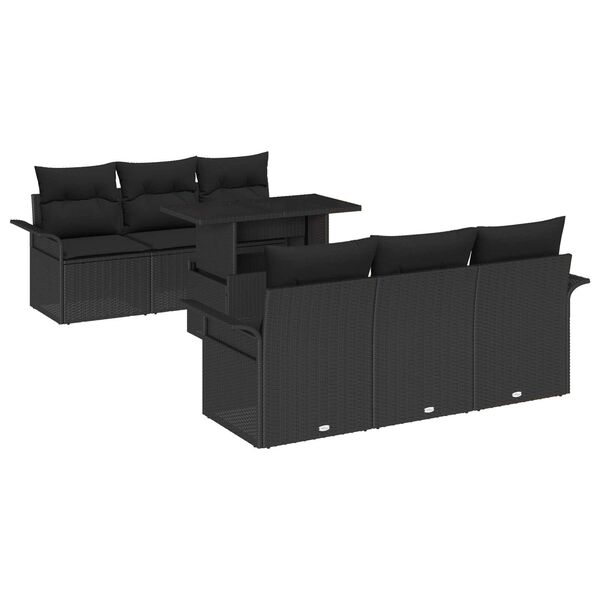 vidaXL Conjunto de Sof&aacute; de Jardim 7 pcs Preto Rattan de Polipropileno