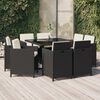vidaXL 9 pcs conjunto de jantar p/ jardim c/ almofad&otilde;es vime PE preto