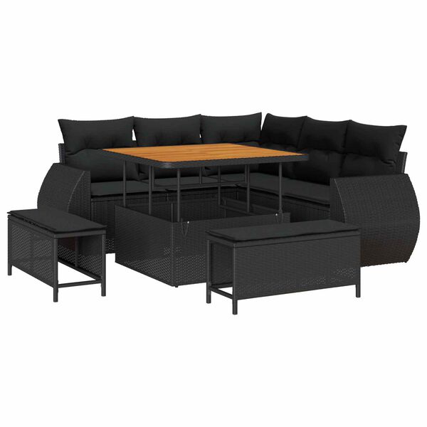 vidaXL Conjunto de Sof&aacute; de Jardim 8 pcs Preto vime PE