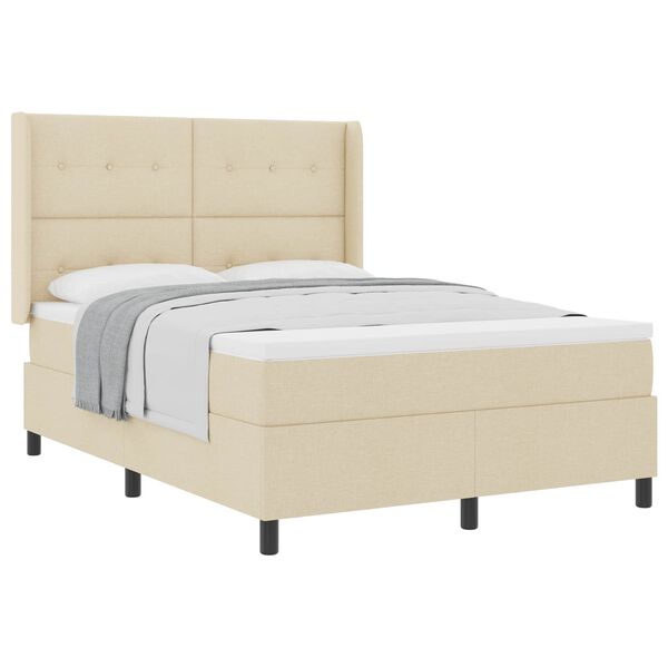 vidaXL Cama Box com colch&atilde;o com cabeceira Creme 200 x 140 cm tecido