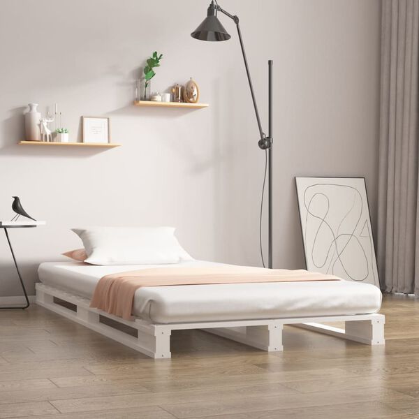 vidaXL Cama de paletes pinho maci&ccedil;o 90x200 cm branco