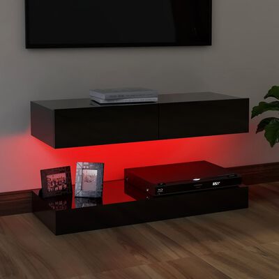 vidaXL Móvel de TV com luzes LED 90x35 cm branco preto