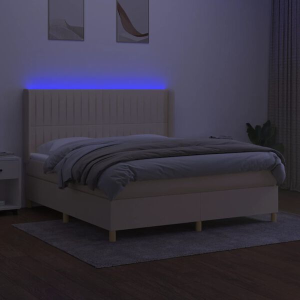 vidaXL Cama box spring c/ colch&atilde;o e LED 180x200 cm tecido cor creme
