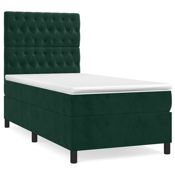 vidaXL Cama com molas/colch&atilde;o 80x200 cm veludo verde-escuro