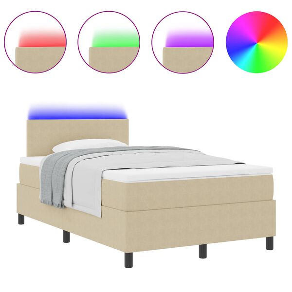 vidaXL Cama Box Spring LED Cinza Claro e Branco 120 x 190 cm