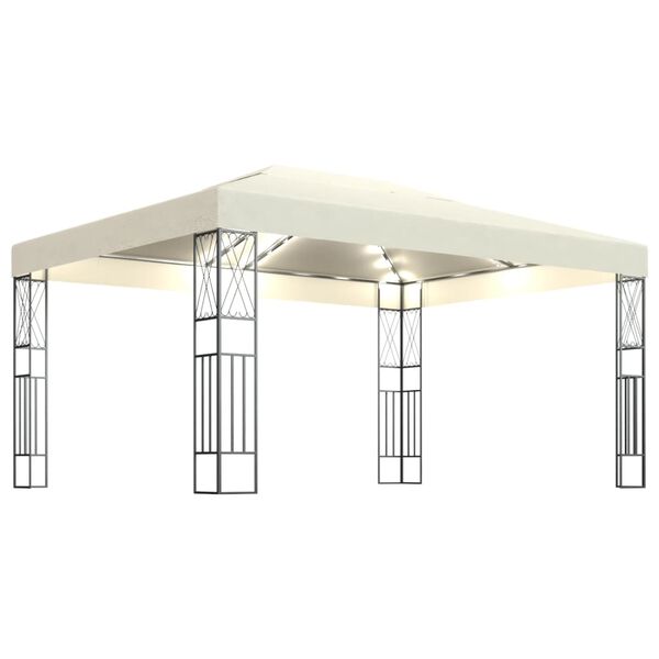 vidaXL Gazebo com cord&otilde;es de luzes LED 3x4 m tecido cor creme